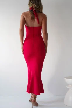 Damaris Textured Midi Dress | Red