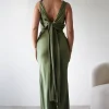 Darlee Tie Back Satin Maxi Dress | Olive