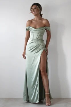 Dionne Soft Coset Maxi Gown | Sage