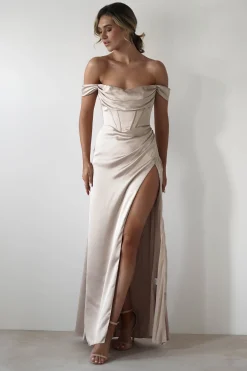 Dionne Soft Coset Maxi Gown | Champagne