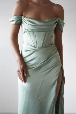 Dionne Soft Coset Maxi Gown | Sage