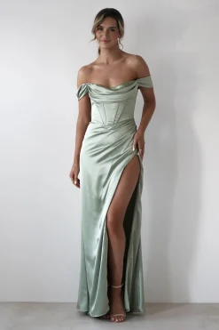 Dionne Soft Coset Maxi Gown | Sage