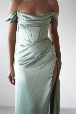 Dionne Soft Coset Maxi Gown | Sage