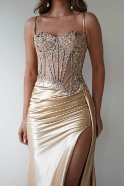 Diva Embellished Corset Gown | Gold