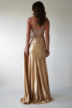 Diva Embellished Corset Gown | Gold