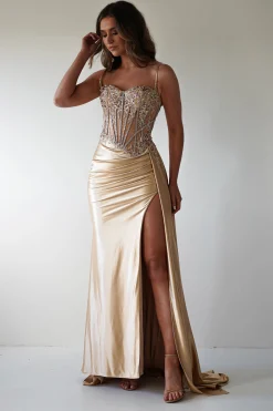 Diva Embellished Corset Gown | Gold