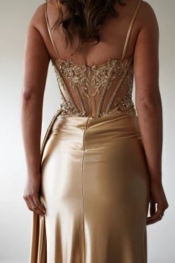 Diva Embellished Corset Gown | Gold