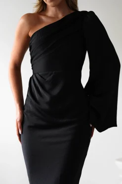 Elegance Silky Maxi Dress | Black