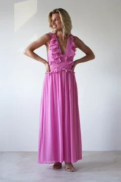 Ellie Ruffle Detail Maxi Dress | Pink