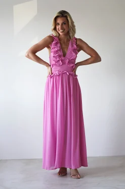 Ellie Ruffle Detail Maxi Dress | Pink