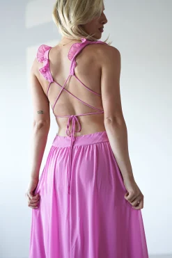 Ellie Ruffle Detail Maxi Dress | Pink