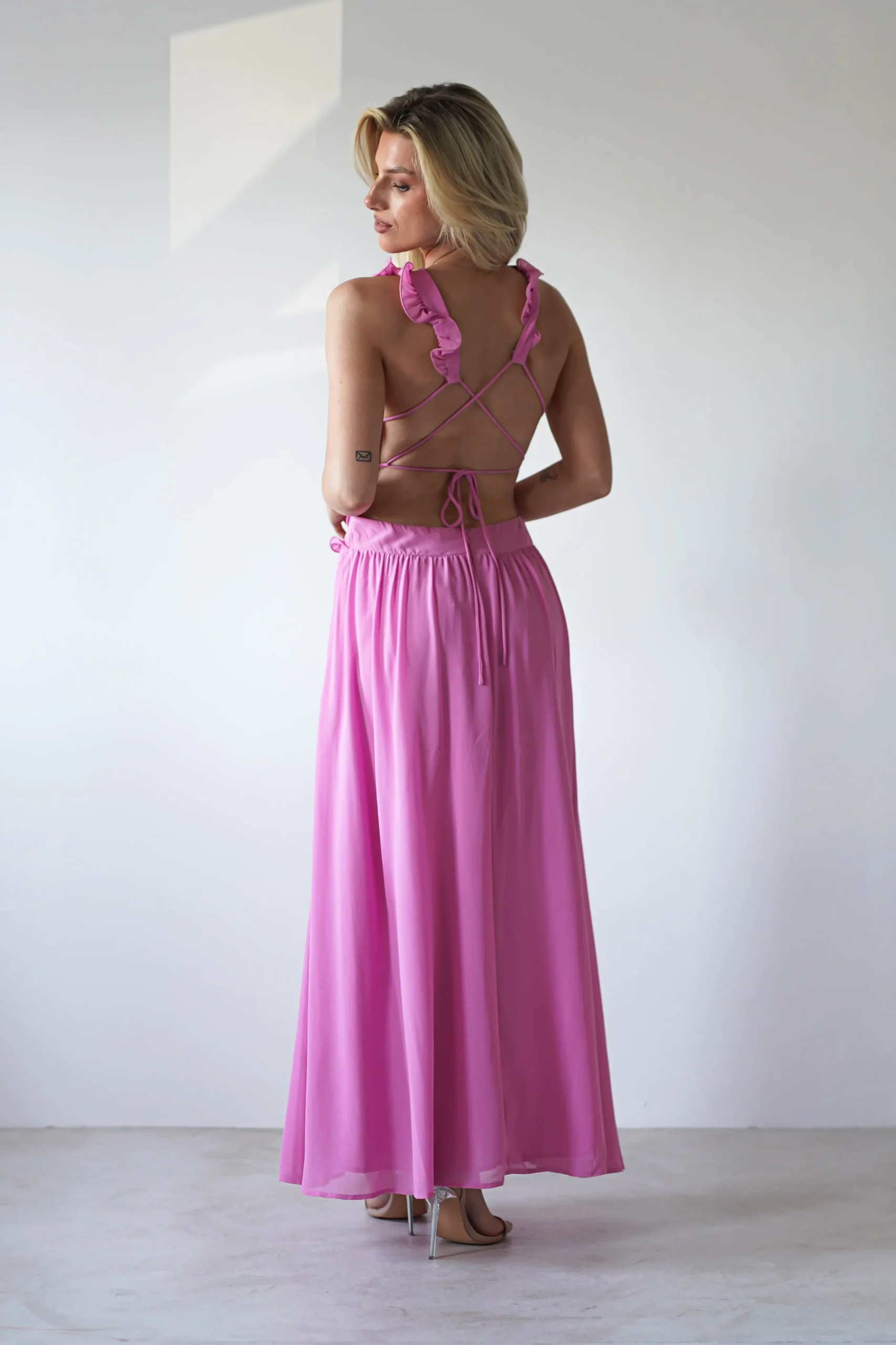 Ellie Ruffle Detail Maxi Dress | Pink