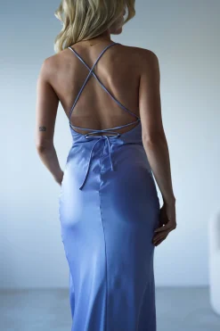 Elsa Matte Satin Maxi Gown | Periwinkle Blue