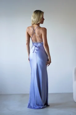 Elsa Matte Satin Maxi Gown | Periwinkle Blue