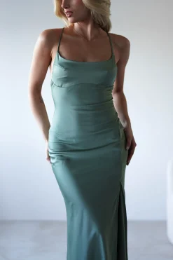 Elsa Matte Satin Maxi Gown | Olive