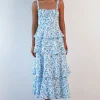 Emily Floral Ruffle Maxi Dress | Blue/White
