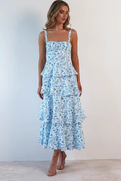 Emily Floral Ruffle Maxi Dress | Blue/White