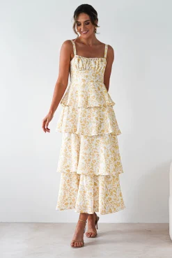 Emily Floral Ruffle Maxi Dress | Yellow Print