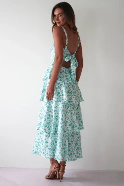 Emily Floral Ruffle Maxi Dress | Green/White
