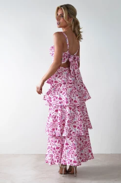 Emily Floral Ruffle Maxi Dress | Pink Print