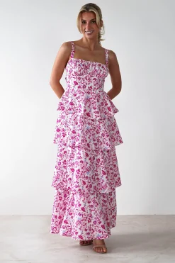 Emily Floral Ruffle Maxi Dress | Pink Print