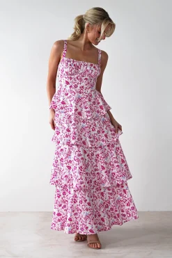 Emily Floral Ruffle Maxi Dress | Pink Print
