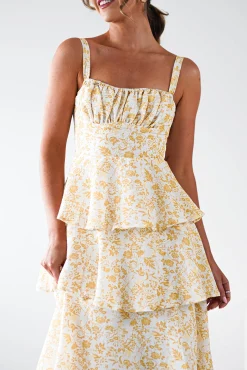 Emily Floral Ruffle Maxi Dress | Yellow Print
