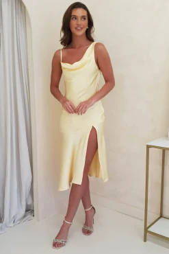 Esther Soft Satin Midi Dress | Yellow