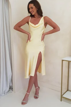 Esther Soft Satin Midi Dress | Yellow