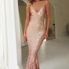 Evana Mermaid Backless Sequin Gown | Rose Gold