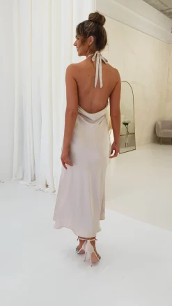 Evelyn Halterneck Midi Dress | Champagne