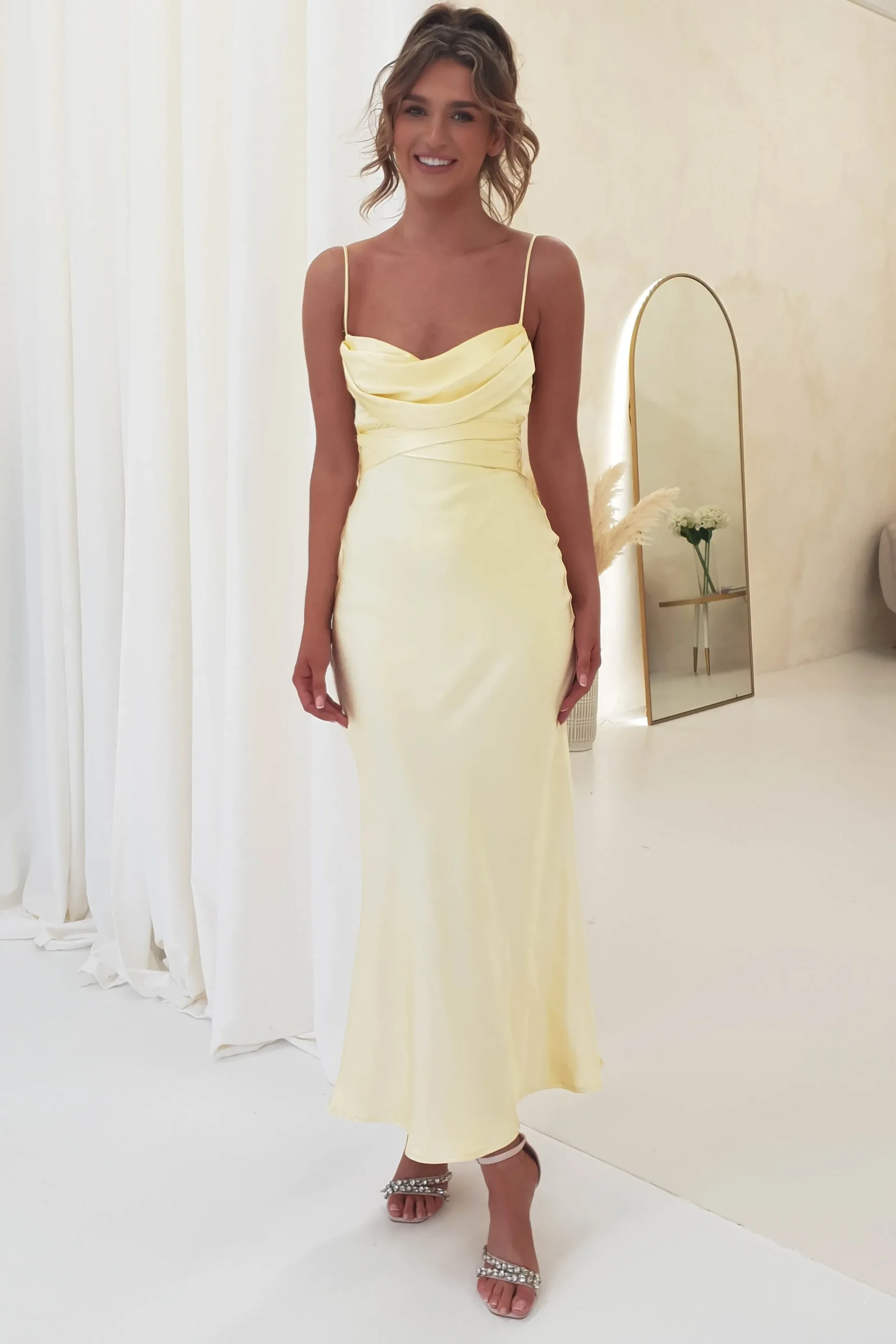 Everleigh Soft Satin Midi Dress | Butter Yellow