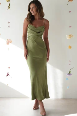 Everleigh Soft Satin Midi Dress | Olive