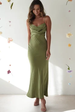 Everleigh Soft Satin Midi Dress | Olive