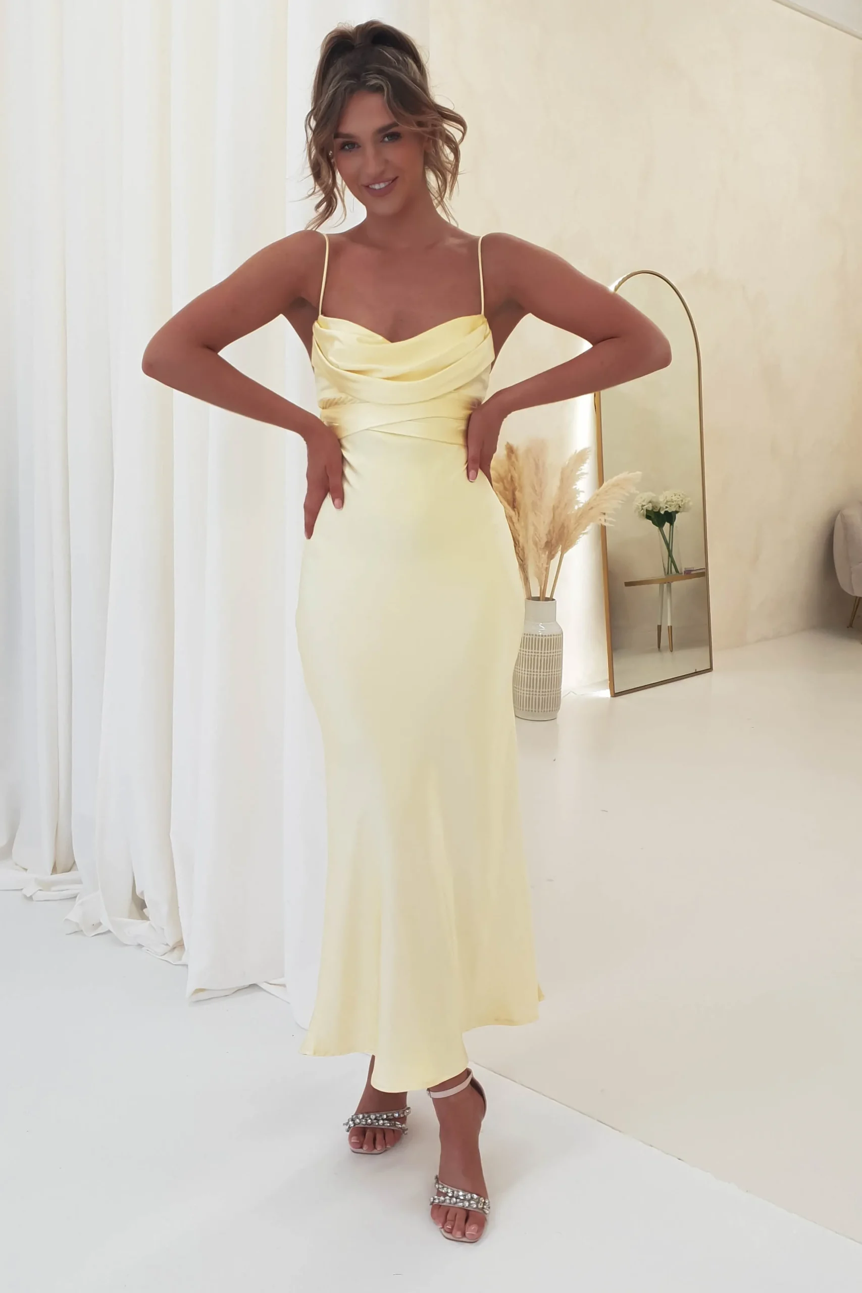 Everleigh Soft Satin Midi Dress | Butter Yellow