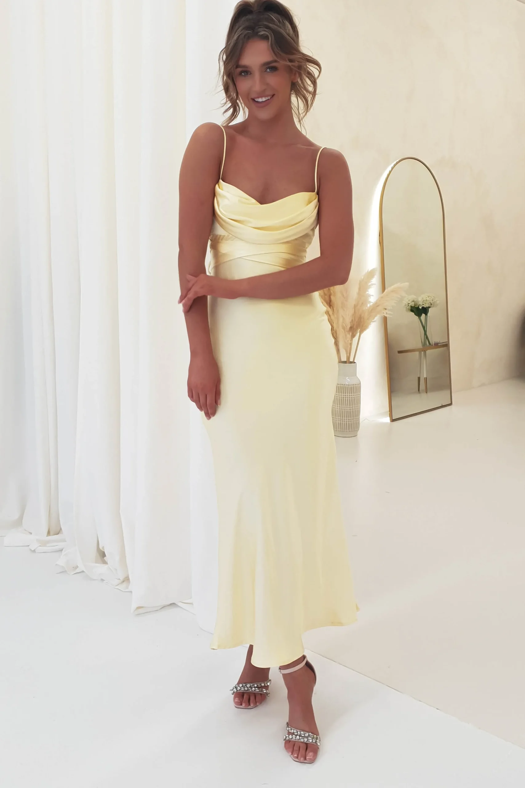 Everleigh Soft Satin Midi Dress | Butter Yellow