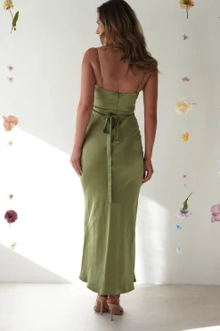 Everleigh Soft Satin Midi Dress | Olive