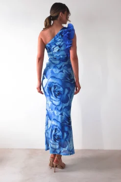 Genie Ruffle Printed Maxi Dress | Blue