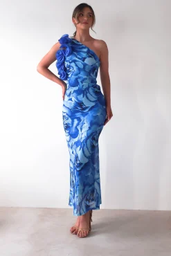 Genie Ruffle Printed Maxi Dress | Blue