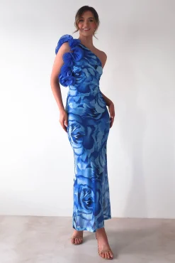 Genie Ruffle Printed Maxi Dress | Blue