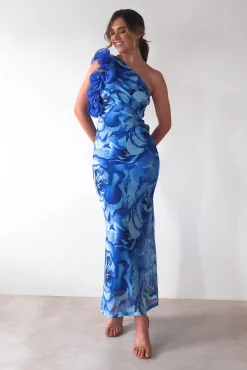 Genie Ruffle Printed Maxi Dress | Blue