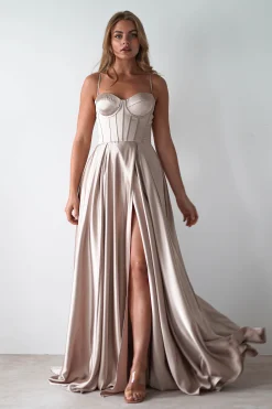 Georgia Soft Satin Maxi Gown | Champange