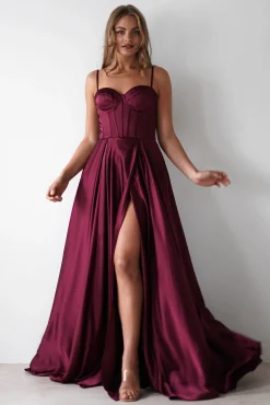 Georgia Soft Satin Maxi Gown | Burgundy