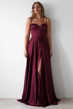 Georgia Soft Satin Maxi Gown | Burgundy