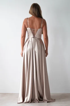 Georgia Soft Satin Maxi Gown | Champange