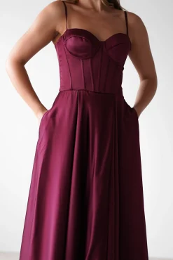 Georgia Soft Satin Maxi Gown | Burgundy