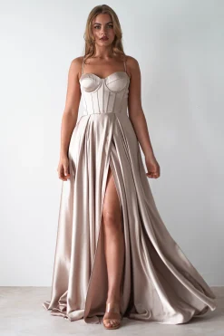 Georgia Soft Satin Maxi Gown | Champange
