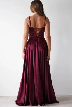 Georgia Soft Satin Maxi Gown | Burgundy
