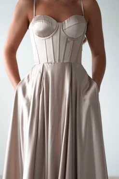 Georgia Soft Satin Maxi Gown | Champange