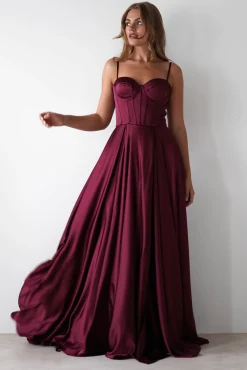 Georgia Soft Satin Maxi Gown | Burgundy